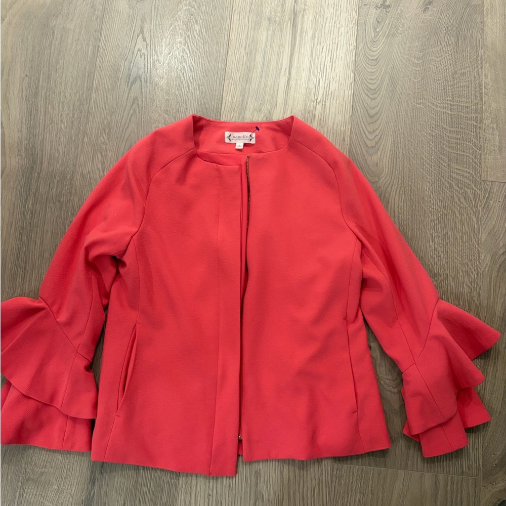 NWOT Women's Nanette Lepore coral Ruffled Sleeve Jacket/ blazer size 4